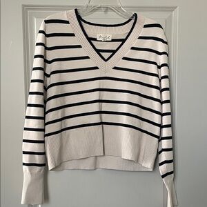 Marled Cream & Black Striped V-Neck Pullover